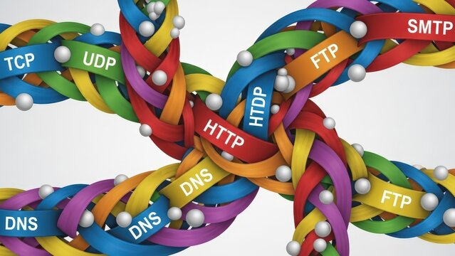Colorful Interconnected Network Cables with Protocols.
