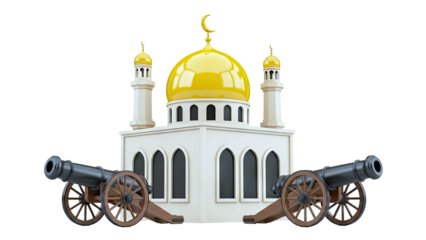 Mosque with Cannons and Crescent Moon Dome