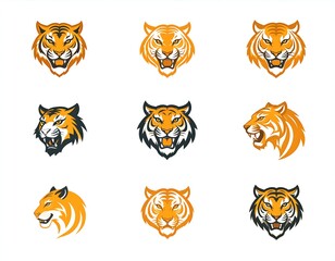 Collection of fierce tiger head illustrations for logo design.