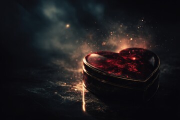 Unlock the Secrets of Love: A Captivating Heart-Shaped Treasure Box in a Mystical Atmosphere, Perfect for Romantic Themes and Artistic Expressions