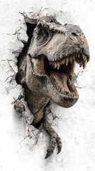 Tyrannosaurus Rex Breaking Through Wall Isolated on White Background 