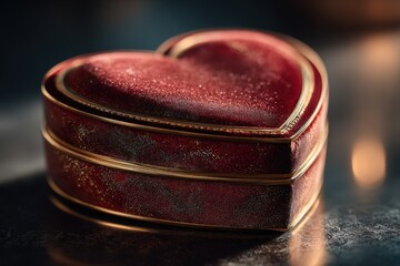 A Heartfelt Treasure: Capturing the Beauty of a Luxurious Velvet Heart-Shaped Box in Soft Lighting, Perfect for Expressing Love and Affection on Special Occasions