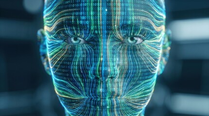 Digital Face with Bright Lines and Binary Code Representation