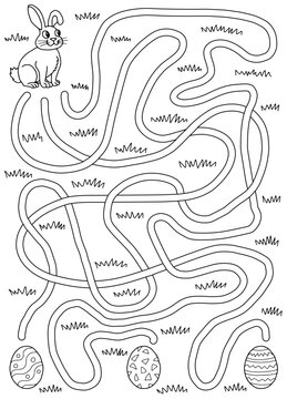 Easter maze graphic black white sketch illustration vector 