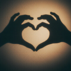 valentine's day Hands forming a heart shape on a wall with warm light