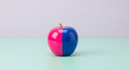 Bicolored apple, half pink and half blue, symbolizing bisexuality or gender identity concept