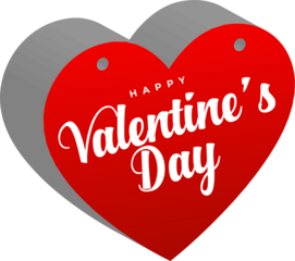 A vibrant red heart with valentine s day text on transparent background