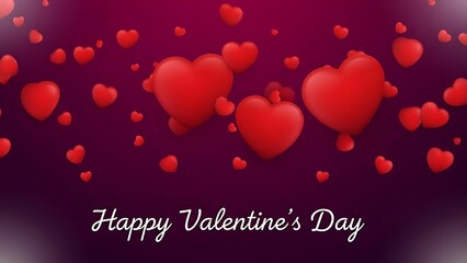 Valentine's day background with floating red hearts on a romantic purple gradient