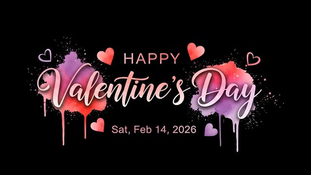 Happy valentines day sat, feb 14 2026 watercolor splatter greeting card design