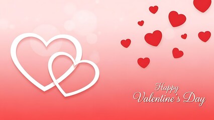 Valentine's day background with white hearts and red hearts on pink gradient