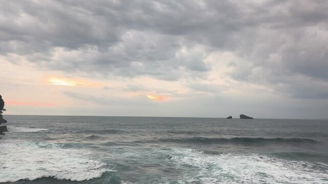 View of the southern sea of ​​Malang, East Java, Indonesia, with fierce waves