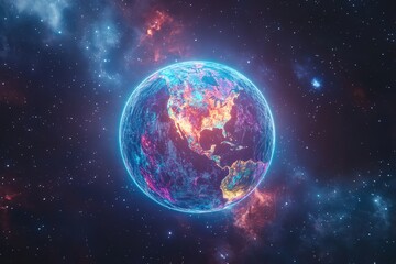 Obraz premium Vibrant glowing earth in outer space.