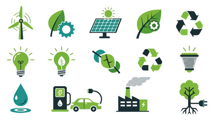 Sustainable Energy Icons and Symbols Collection.