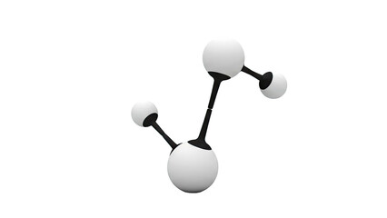 3D model of a molecule with white spheres and black connectors on a white background.