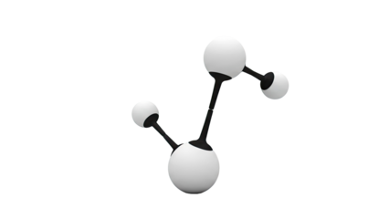 3D model of a molecule with white spheres and black connectors on a white background.