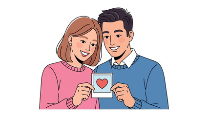 Couple's Shared Heart: A young couple, filled with smiles and warmth, gazes at a shared image of a heart, capturing a moment of pure, heartfelt affection.