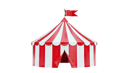 Red and White Striped Circus Tent with Flag