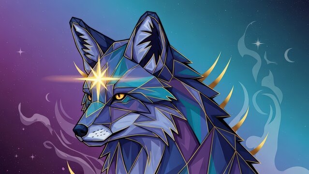 Mystical Wolf with Glowing Eyes Illustration.