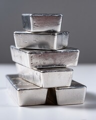 Precious Metals Stack: A close-up view of a stack of gleaming silver bars, symbolizing wealth, investment, and financial security.