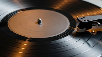 Close up of a spinning vinyl record on a turntable.