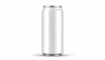 Sleek silver soda can on clean white background