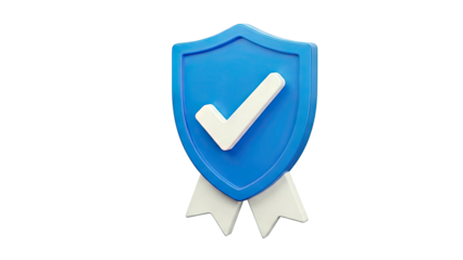 Blue Shield with Checkmark and Ribbons