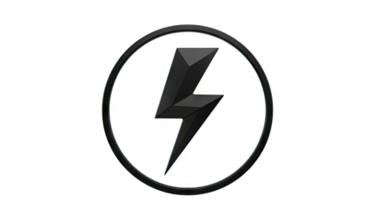 Black 3D Lightning Bolt Icon in Circle