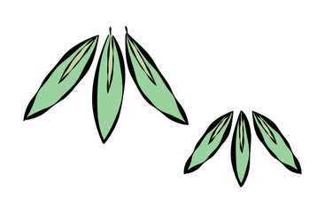 竹（笹の葉）のイラスト(線あり)