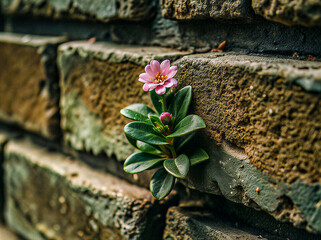 Blooming Through Bricks &ndash; Hopeful Pink Flower