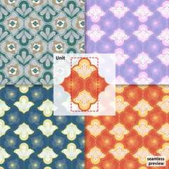 Elegant Seamless Decorative Tile Featuring Stylized Petal Motifs and Symmetrical Floral Center for Textile and Packaging Use