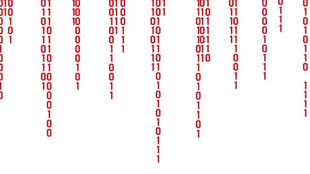 Red Binary Code Falling on White Background Digital Data Stream.
