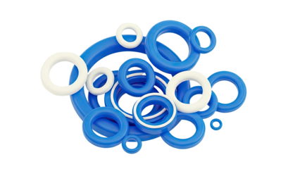 Blue and white torus shapes on a white background