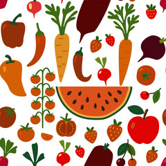 Seamless vector vegetable pattern for kitchen decor, textile and packaging.