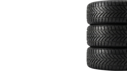 Stack of Three New Winter Tires on White Background - Seasonal Automotive