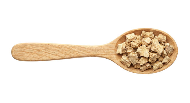 Dried Marshmallow Root Chunks on Wooden Spoon
