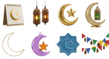 Ramadan Decorations: Crescent Moon, Star, Lanterns, Bunting - Islamic Holiday Symbols