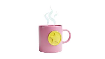 Pink Mug with Yellow Star Emblem and Steam