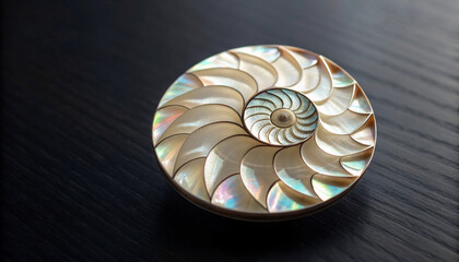 Iridescent Nautilus Shell Cross-Section Revealing Nature's Perfect Spiral