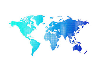 Digital World Map With Cyan Blue Gradient Over Black Background Globe Network Concept