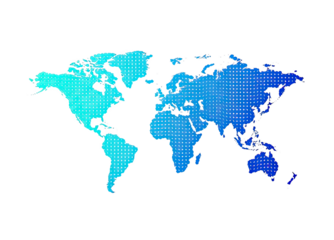 Digital World Map With Cyan Blue Gradient Over Black Background Globe Network Concept