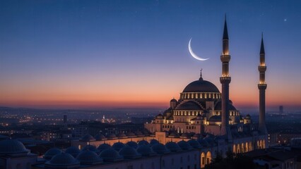 Fototapeta premium Mosque Crescent Moon Twilight