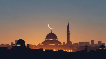 Naklejka premium Islamic Mosque Sunset Silhouette