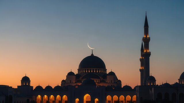 Mosque Sunset Crescent Moon