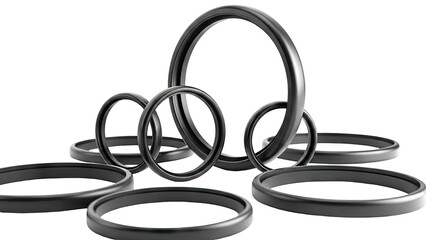 Collection of Black O-Rings on White Background