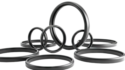 Collection of Black O-Rings on White Background