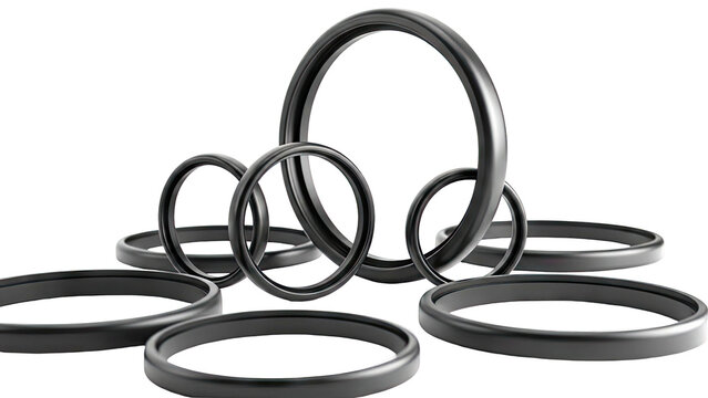 Collection of Black O-Rings on White Background