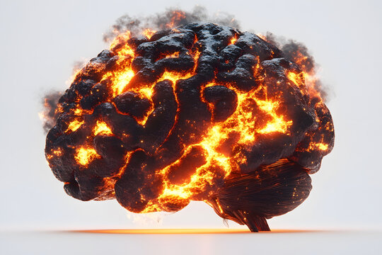 Exploding brain, fire, smoke, anatomy, mental health.