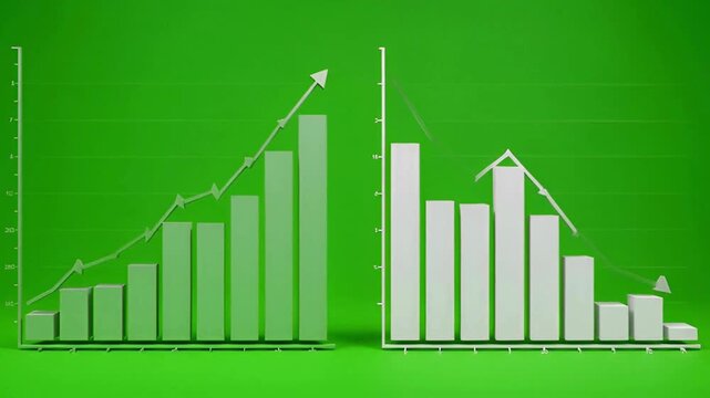 Business Performance Comparison Animation - Rising and Falling Bar Charts with Trend Lines