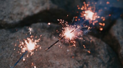 Joyful Glowing Sparklers on Dark Surface Premium Festive Background for Holiday Marketing and Social Media Content