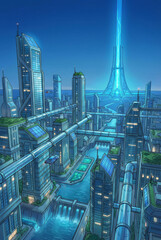futuristic city with renewable energy